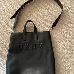DKNY Black Leather Messenger Bag